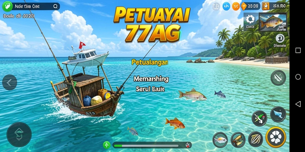 Gameplay 77AG menampilkan aksi memancing yang seru dan menantang.