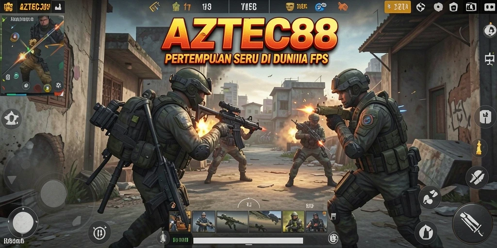 Tangkapan layar menunjukkan aksi seru dalam game FPS AZTEC88.