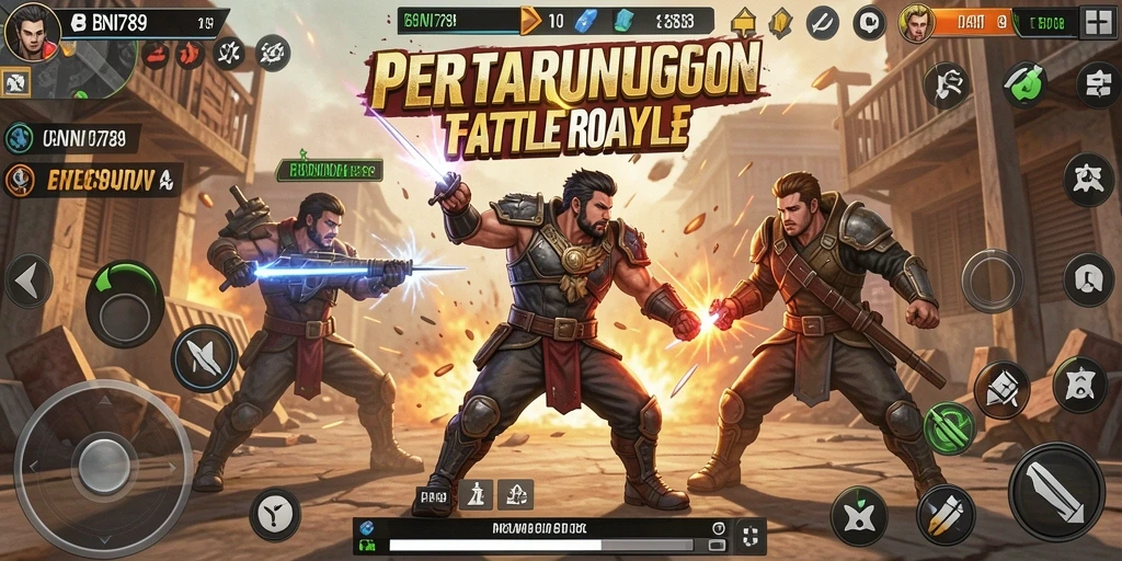 Tangkapan layar BNI789 menampilkan pertempuran intens antar pemain di arena Battle Royale.
