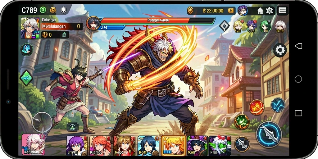 Tampilan gameplay C789 yang menakjubkan dengan karakter anime.