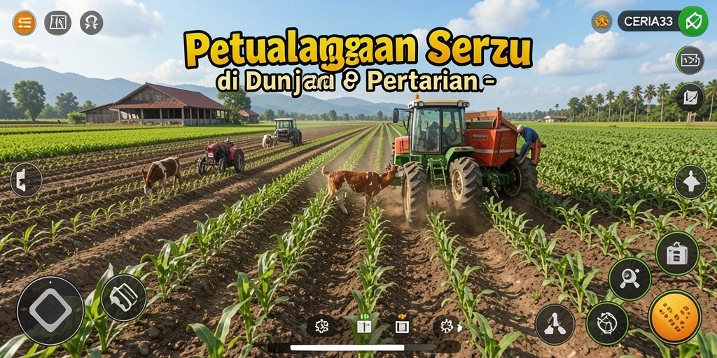 Screenshot CERIA33 menampilkan aktivitas bertani yang seru dan interaksi dengan hewan ternak.
