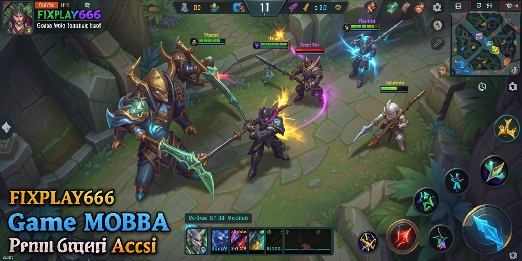 Screenshot FIXPLAY666 menampilkan aksi bertarung seru di arena MOBA.