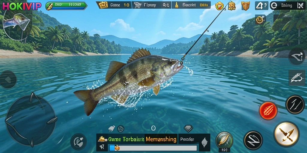 Gameplay HOKIVIP memperlihatkan aksi memancing yang seru dan mendebarkan.
