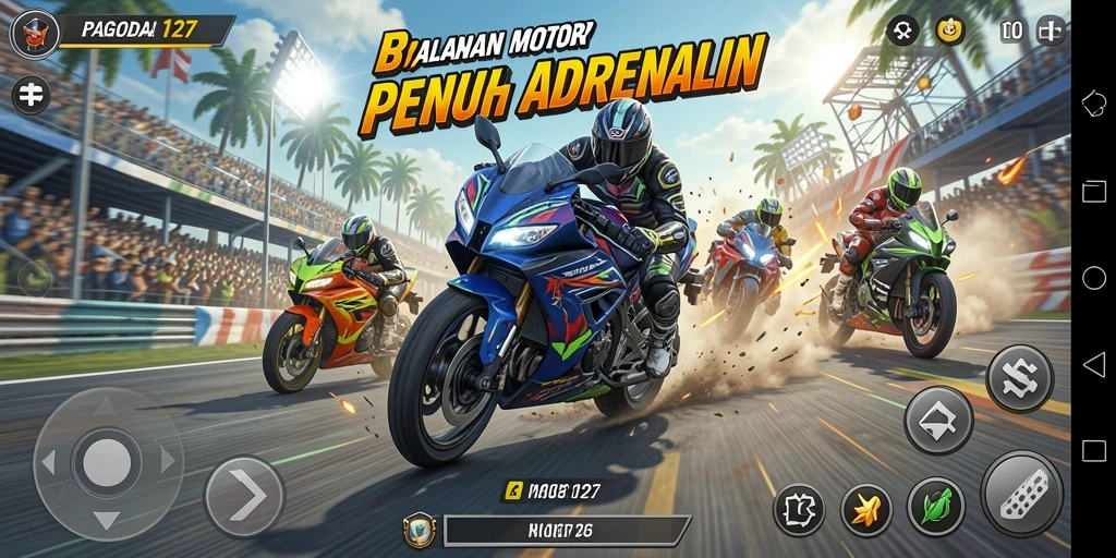 Gameplay seru di PAGODA127 dengan balapan motor yang menegangkan.