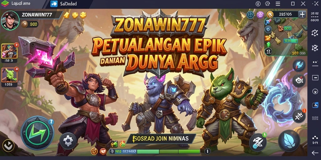 Screenshot gameplay ZONAWIN777 menampilkan pertarungan epik di dunia fantasi.